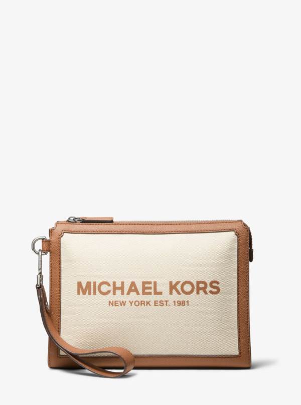 Panske Cestovné Tašky Michael Kors Cooper Large Two-Tone Canvas Pouch Béžové - Tasky Michael Kors Sleva | TGAXN-8405